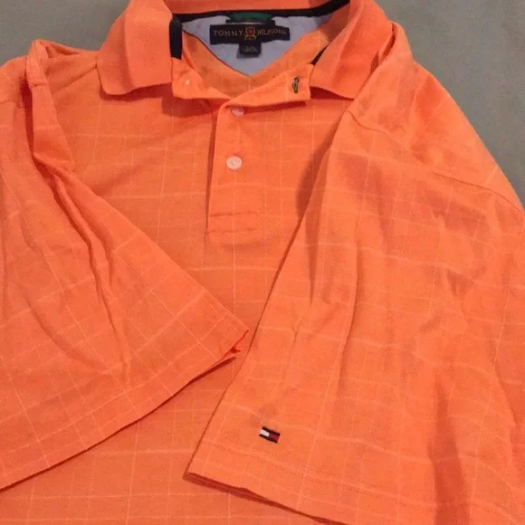 Orange and White Checked Tommy Hilfiger Golf Polo Size Large - Picture 6 of 8